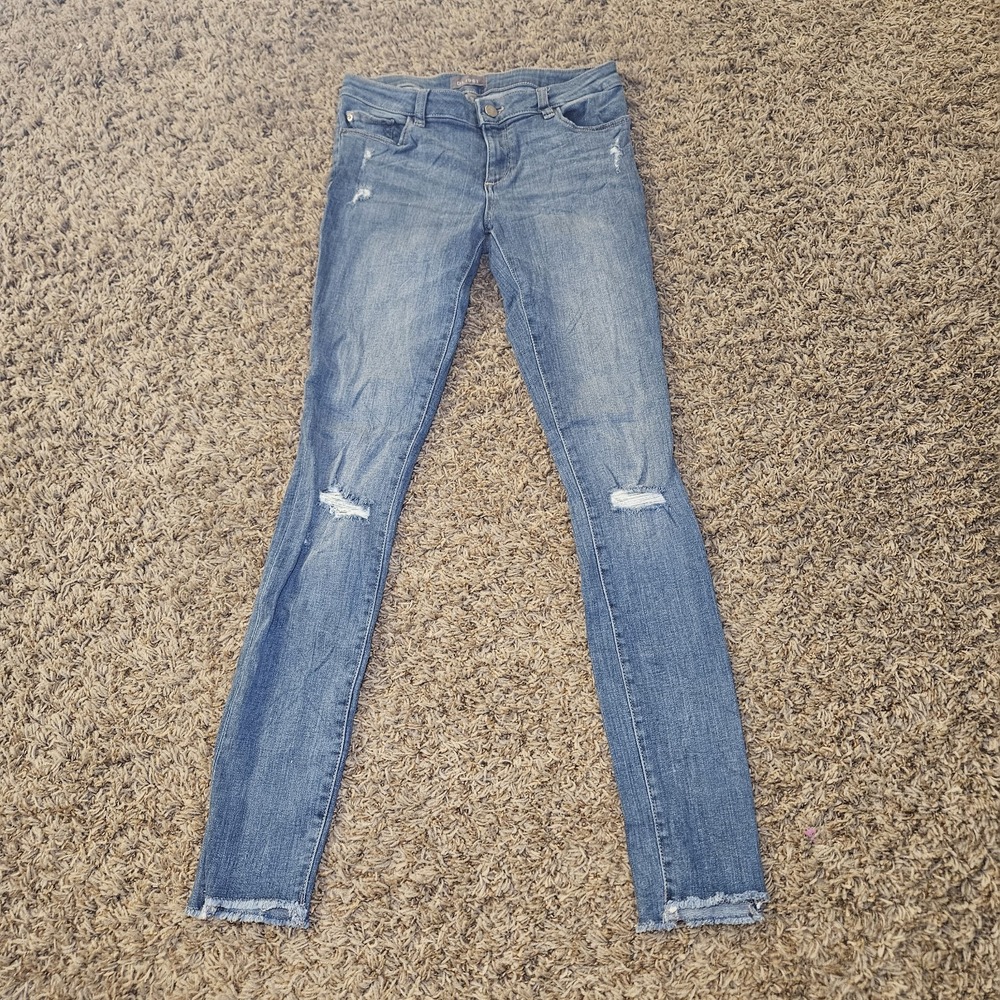 DL1961 Womens Chloe Skinny Jeans Juniors Size 16 Distressed Raw Hem Blue Denim
